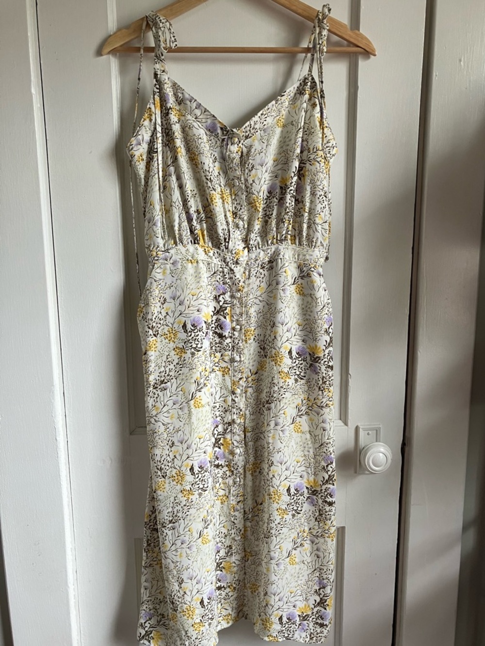 Floral Sundress in Cream with Yellow & Lavender Print